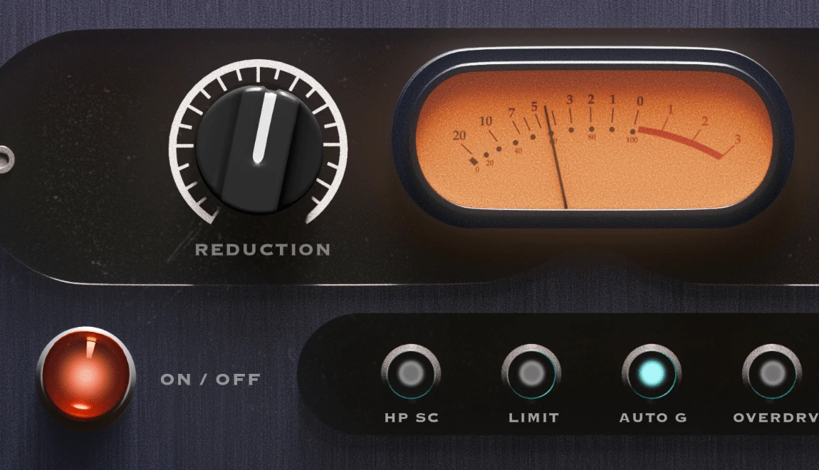 E-LUX Reduction knob, VU meter and mode buttons