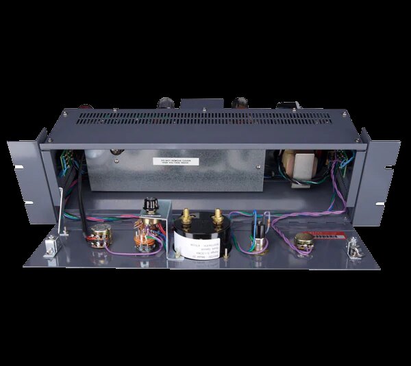 Open chassis of the vintage tube compressor hardware showing transformers and tubes