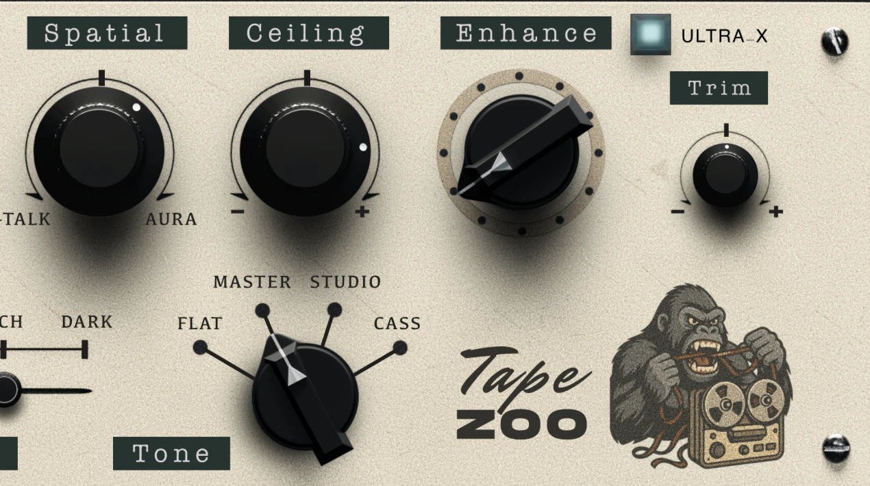 TapeZoo control panel detail — Spatial, Ceiling, Enhance and Tone controls